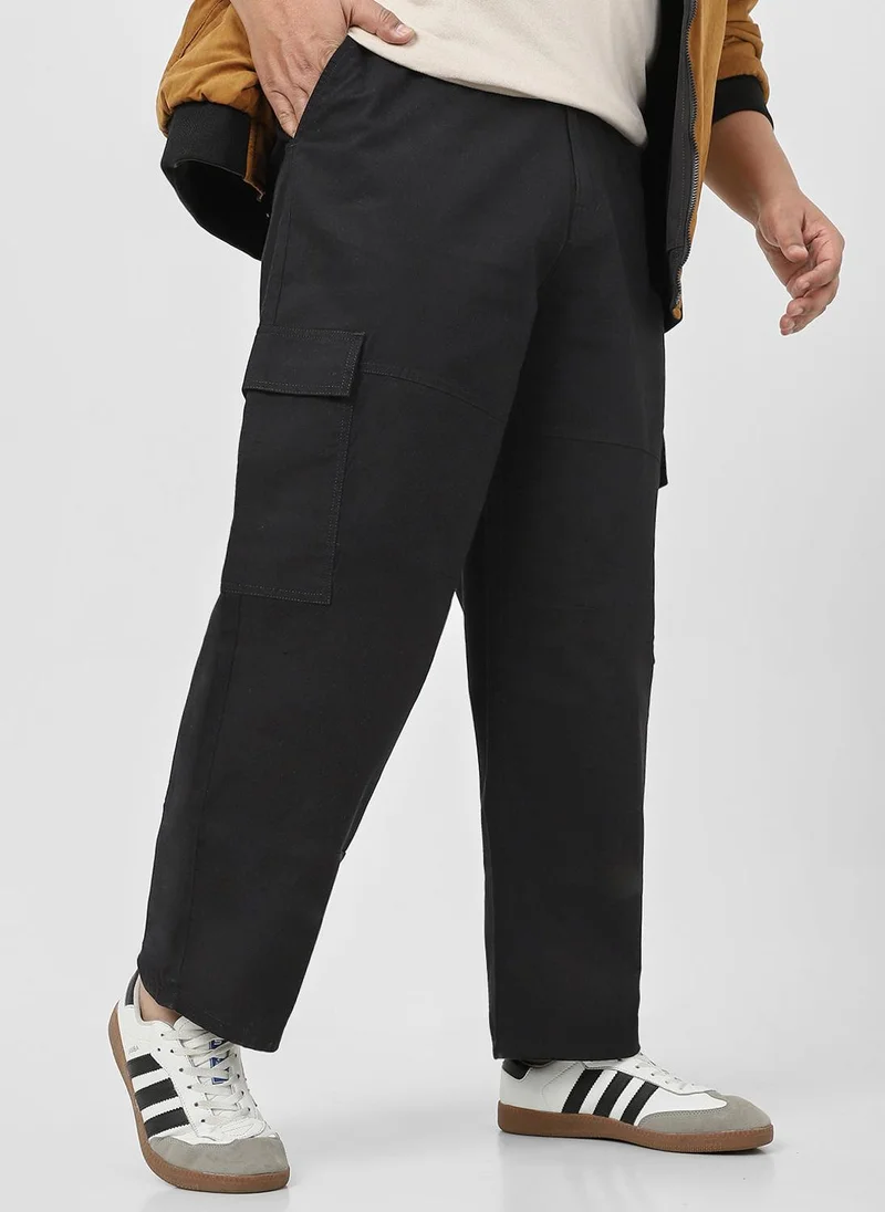 Urbano Fashion  Urbano Plus Men's Black Loose Baggy Fit Solid Cargo Chino Pant with 6 Pockets Non-Stretchable for Men | Best Price UAE